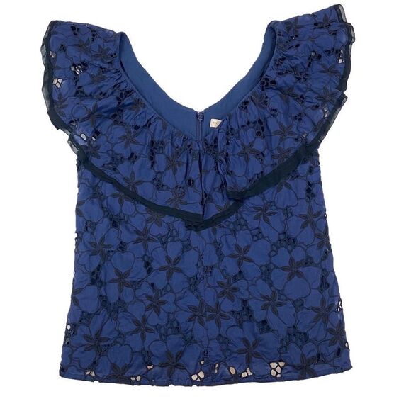 Rebecca Taylor Adriana Embroidered Ruffle Blue Blueberry Eyelet 6 - Picture 2 of 6